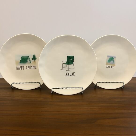 Rae Dunn Magenta Lunch Salad Plates Lot of 3 – Relax, Happy, Camper, 8” Melamine - Picture 1 of 5